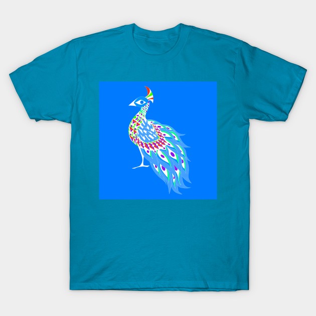 blue rainbow shining phoenix peacock ecopop pattern T-Shirt by jorge_lebeau